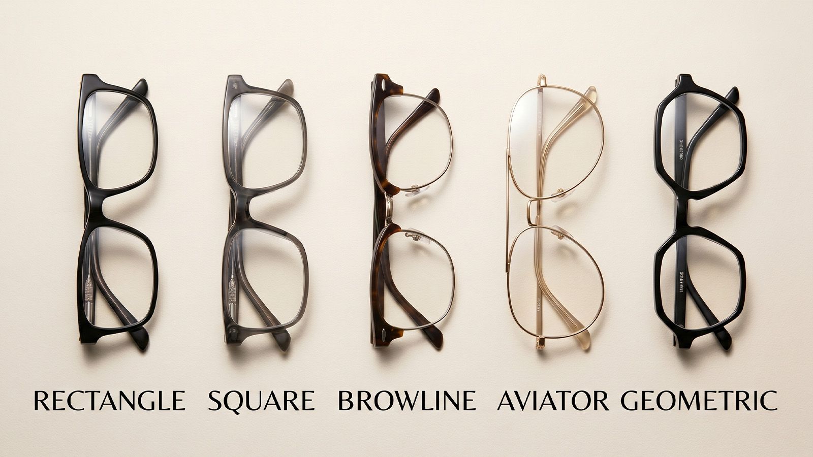 Men's frame shapes: rectangle, browline, aviator, geometric