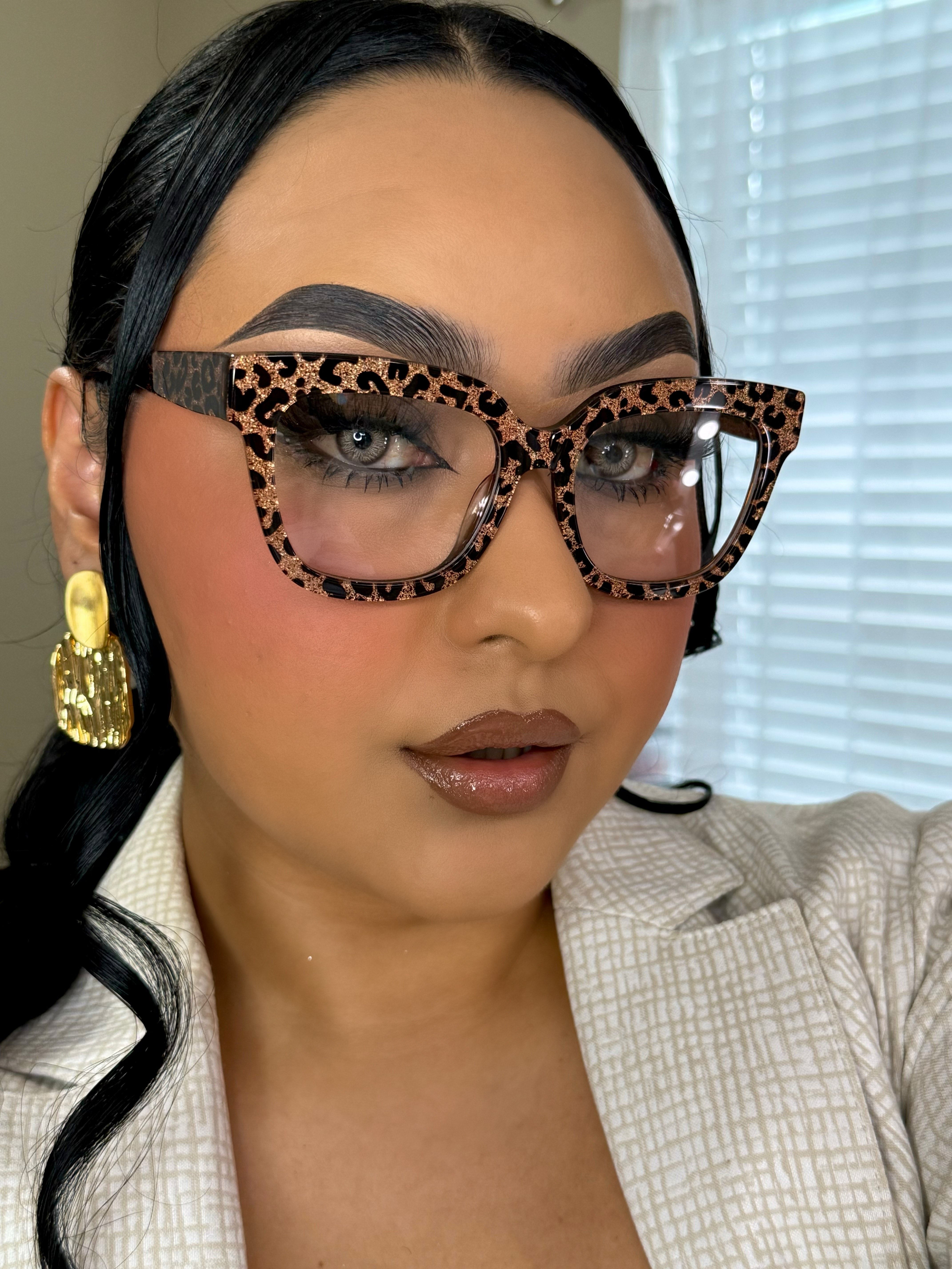 Designer Pink Leopard Square Prescription Eyeglasses