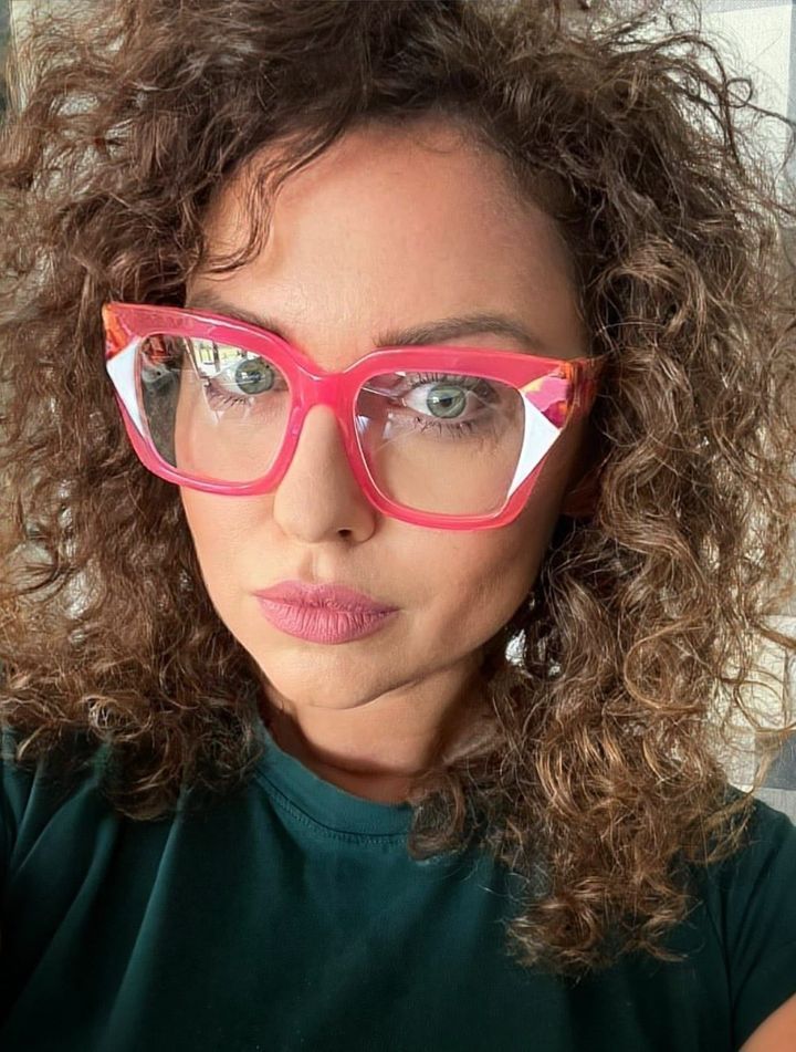 Clody Neon Pink Square Glasses with Wide Floral Arms
