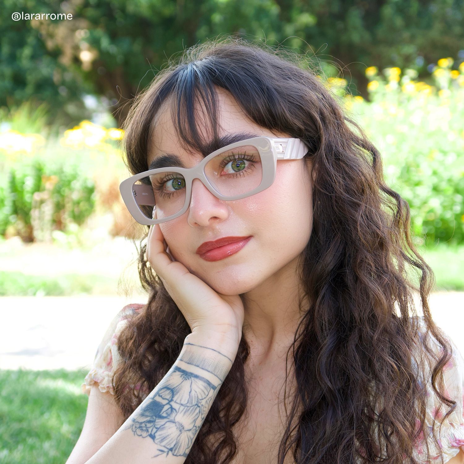 Hannah Beige Rectangle Frame Glasses | ZEELOOL6