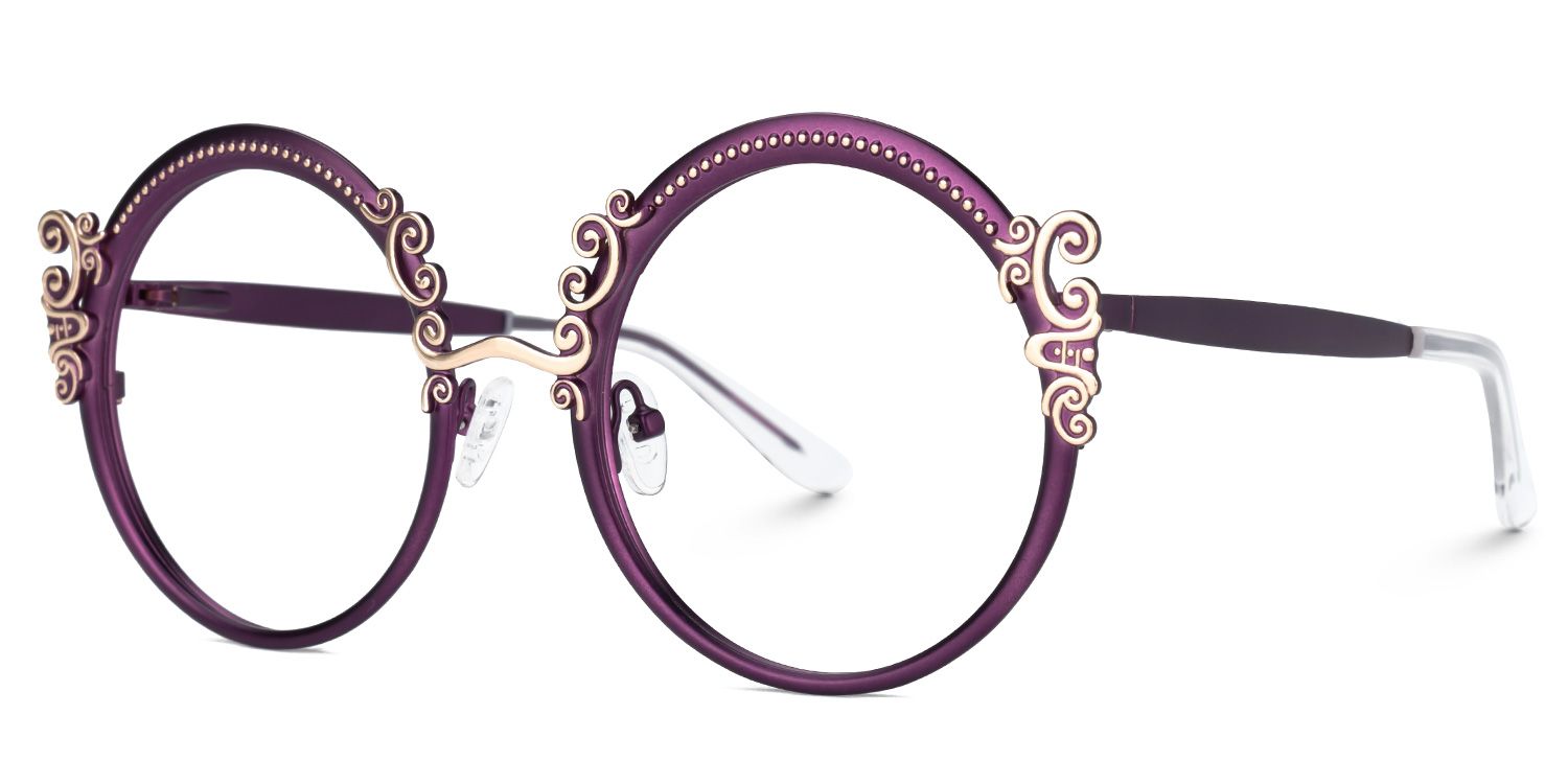 Nelida Designer Eyeglasses in Round Purple Frame1