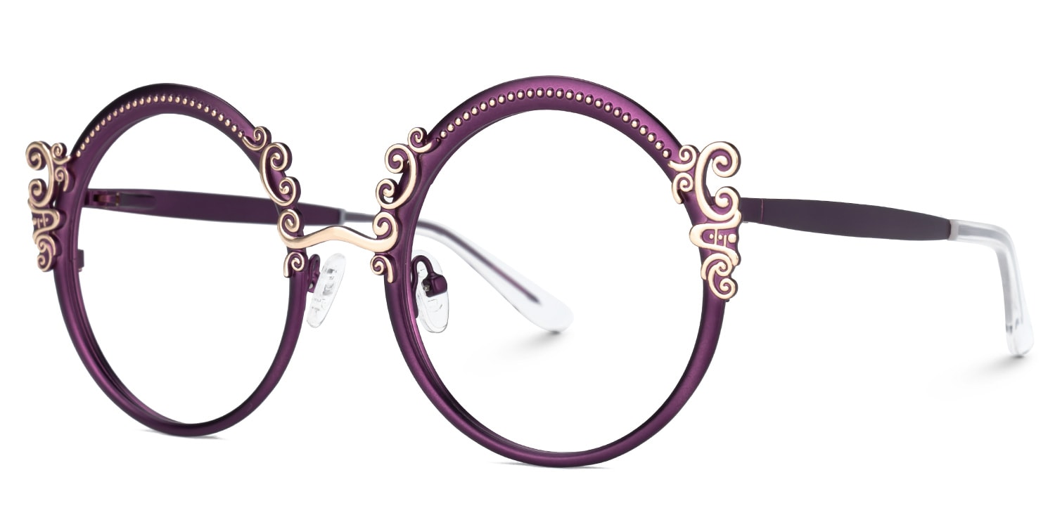 Nelida Designer Eyeglasses in Round Purple Frame1