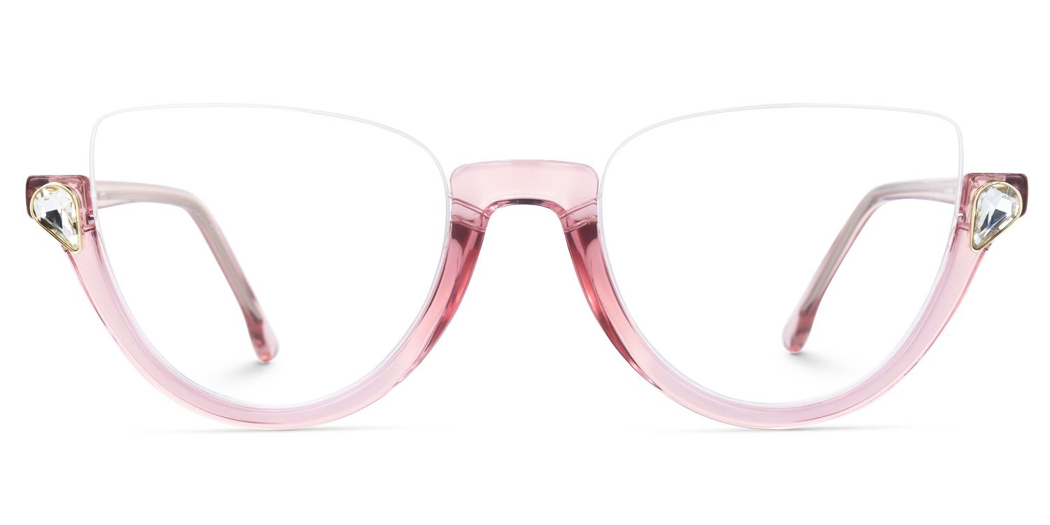 Felicia Cat Eye Pink Eyeglasses and Crystal Half Frame0