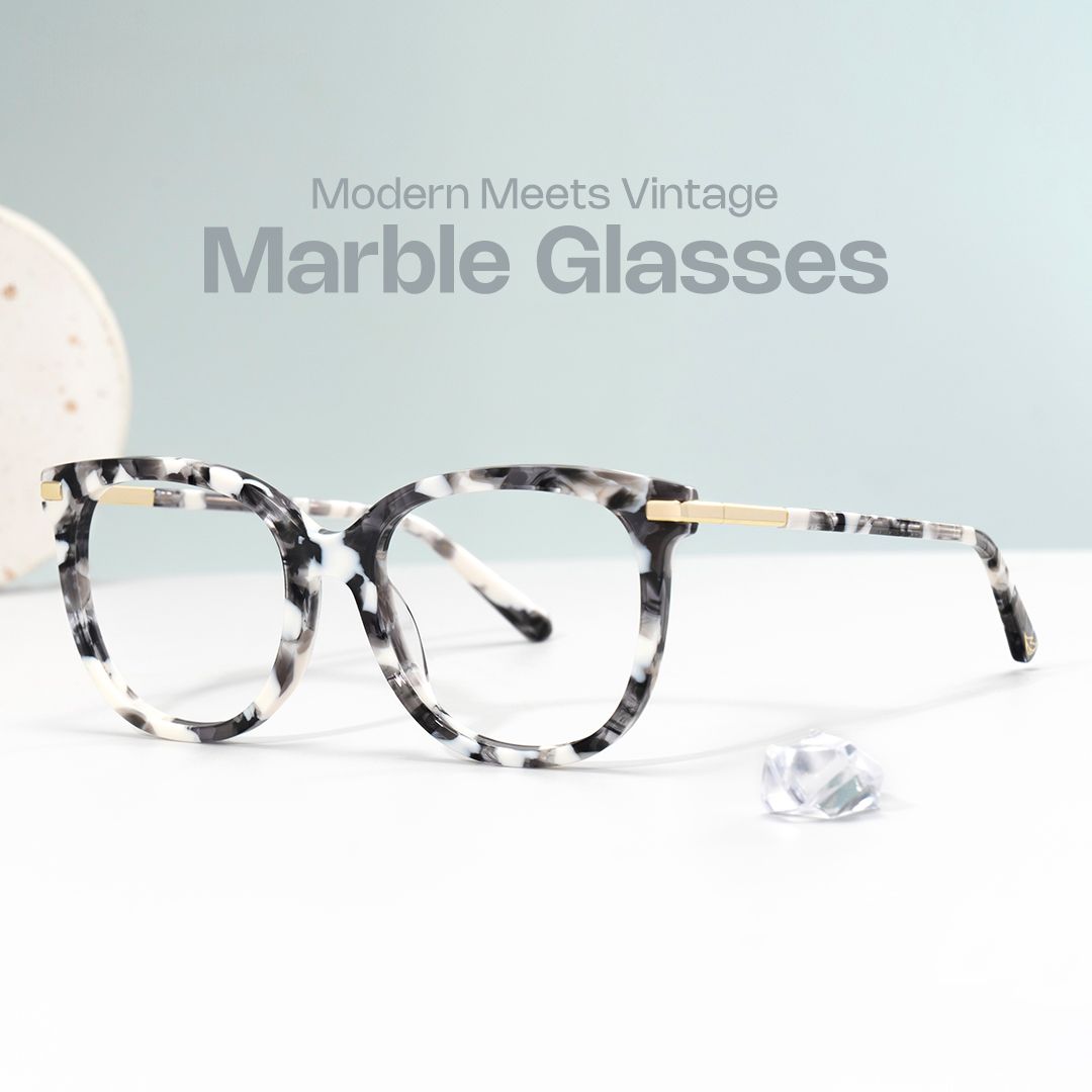 Round Grey Glasses With a Marble Pattern0