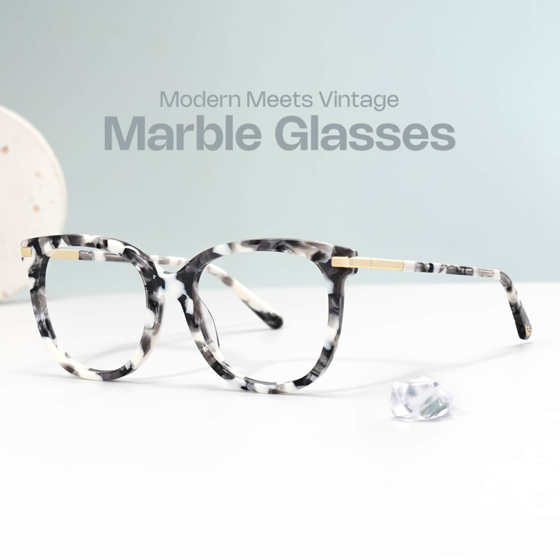 Round Grey Glasses With a Marble Pattern0