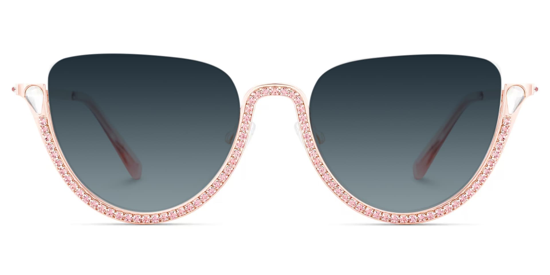 Half Frame Cat Eye Glasses With Shiny Pink Diamonds0