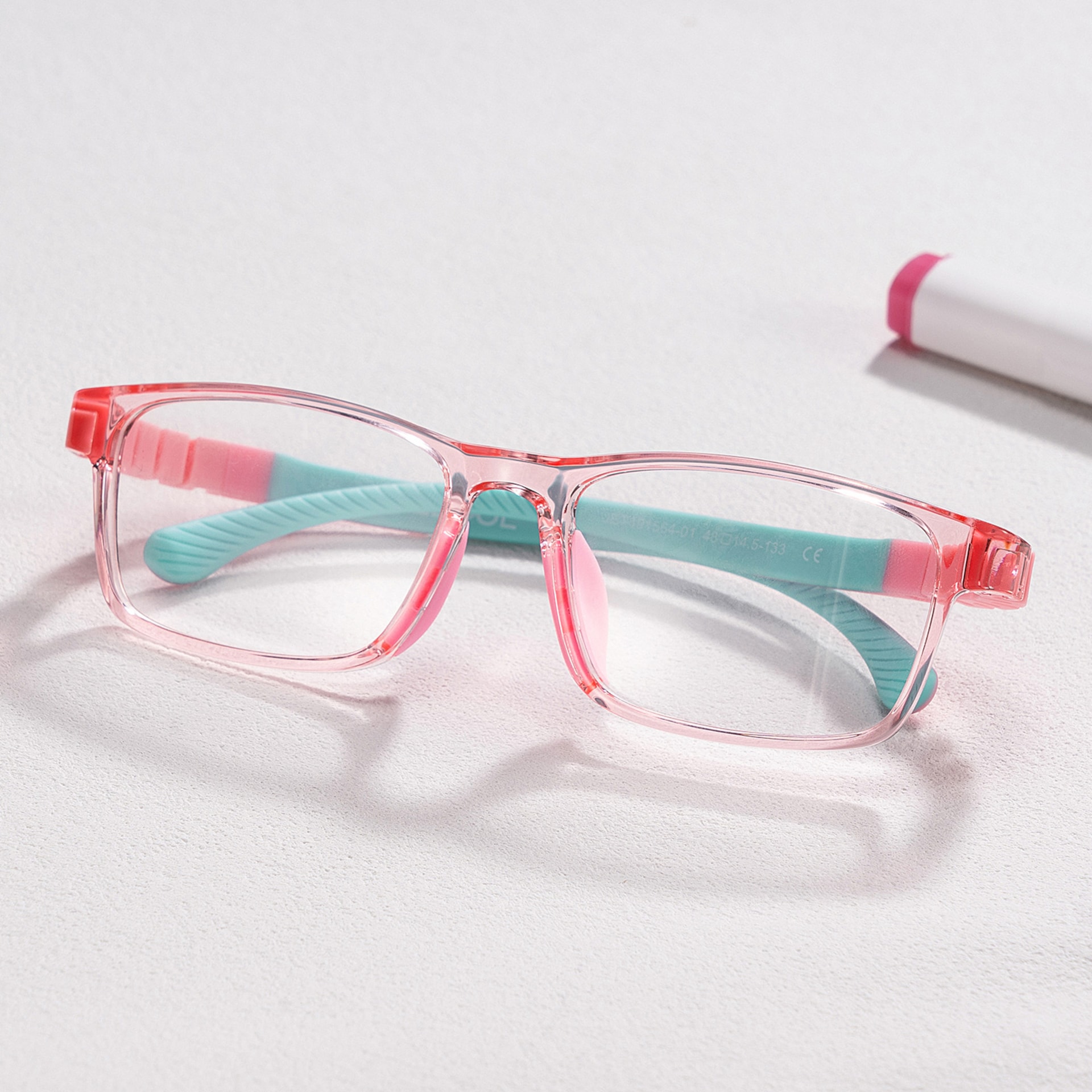 Arddin Rectangle Pink Frame Eyeglasses for Tweens0