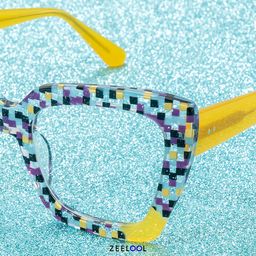 Vivian Multicolor Checkered Square Glasses0