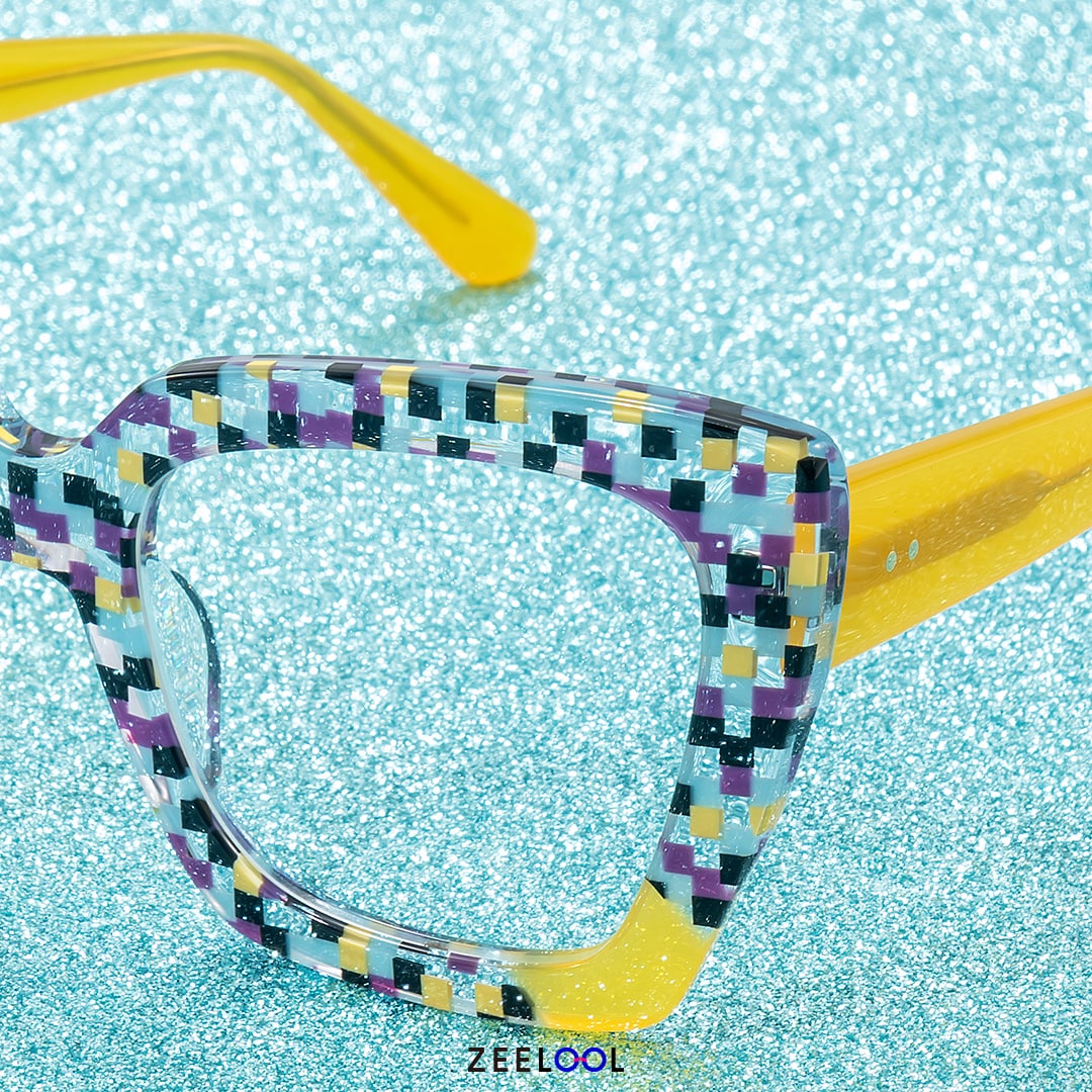 Vivian Square Multicolor Checkered Glasses0