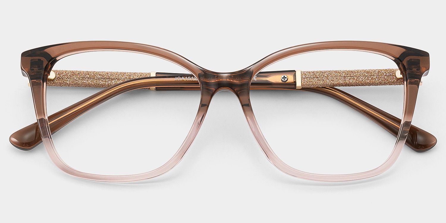 Finnian Square Clear Brown Glasses Frames with Glitter Fabric
