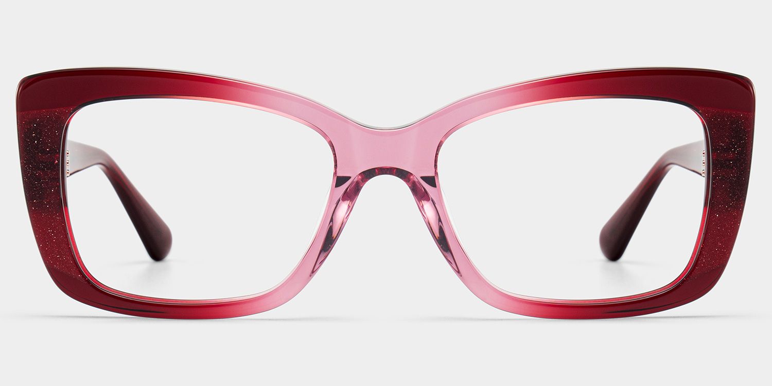 Leona Rectangle Red Gradient Glitter Glasses Frames | ZEELOOL1