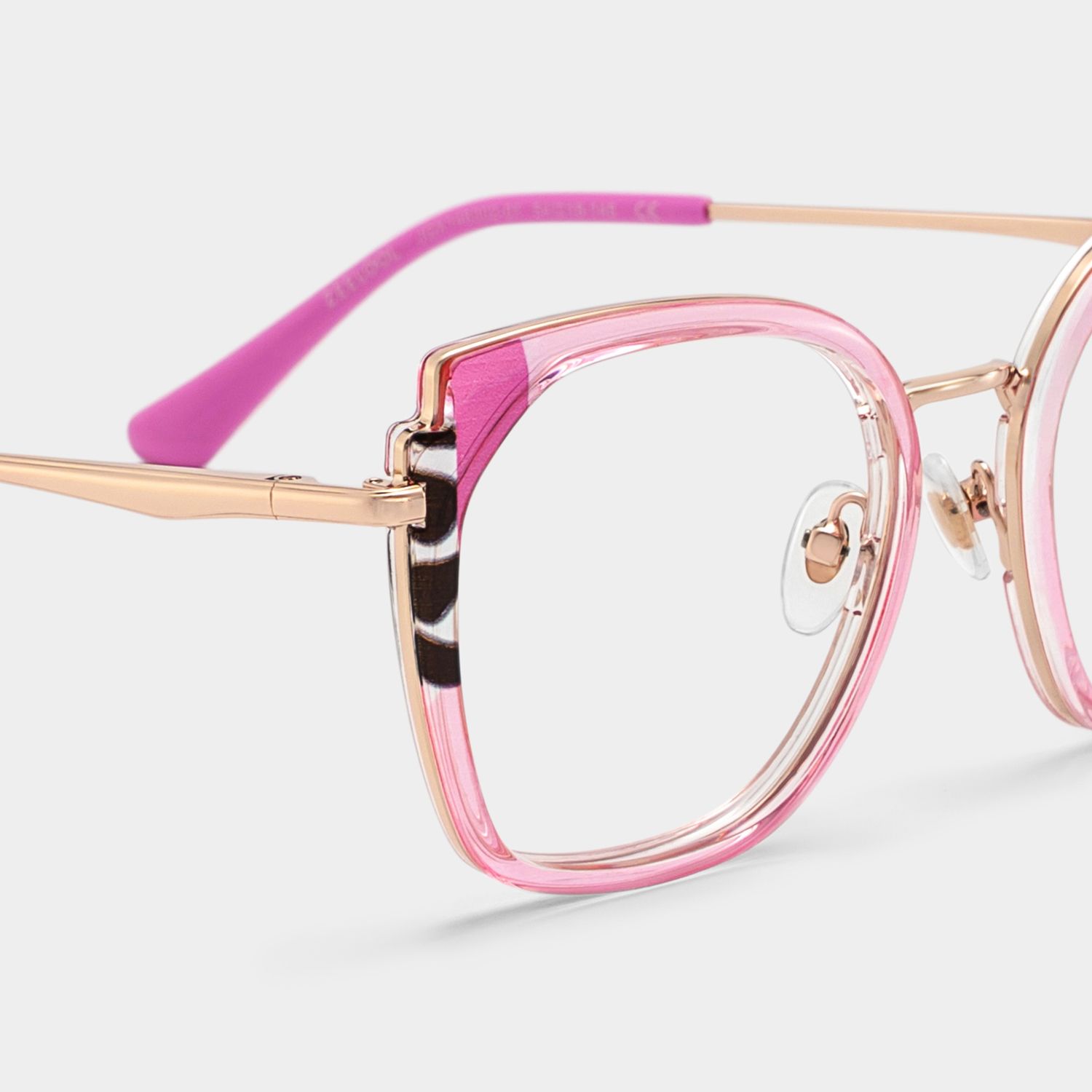 Pink Metal Frame Glasses With Wide Size For Women5