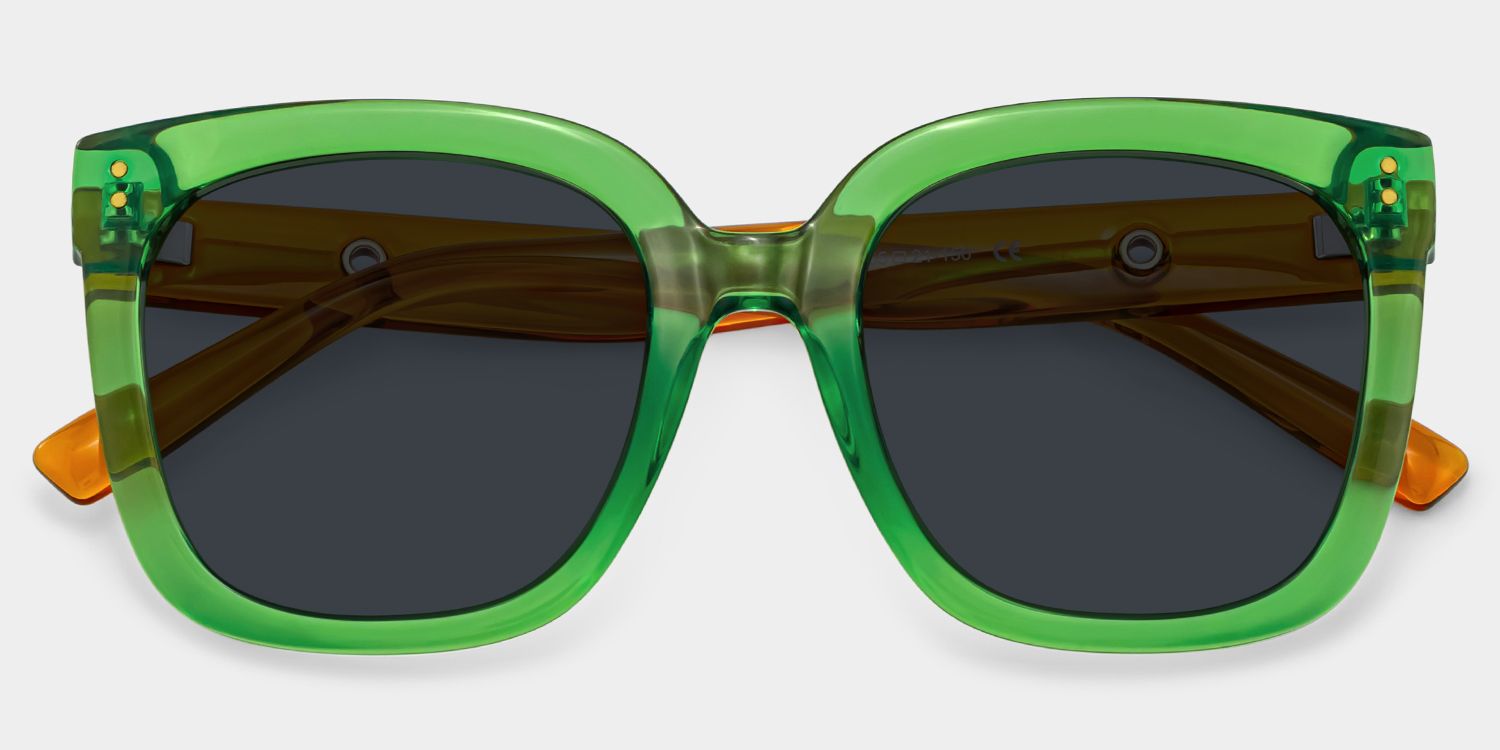 Ebony Tr90 Green Square Frame Sunglasses | ZEELOOL1