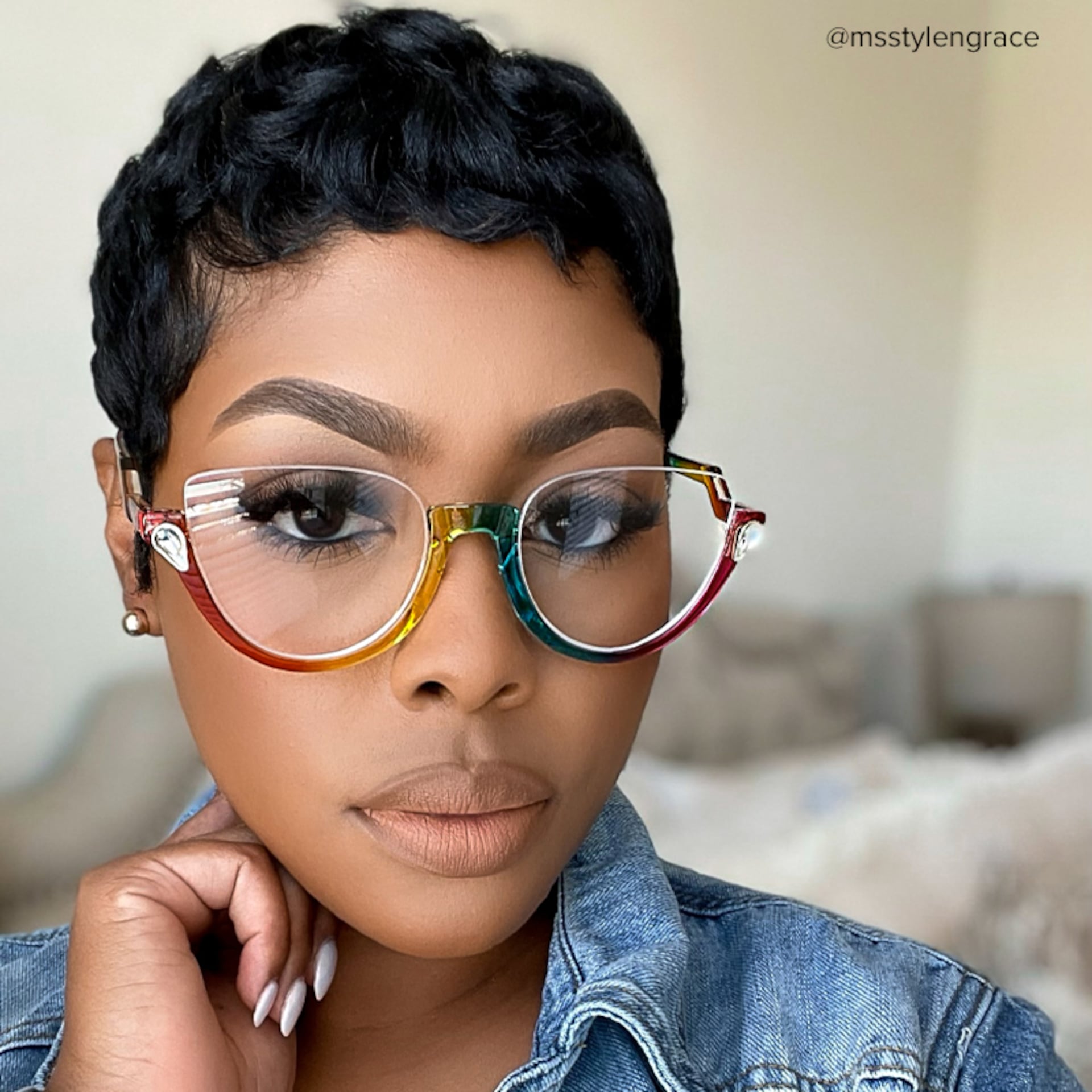 Felicia Cat-eye Crystal Multicolor Half Frame Glasses4