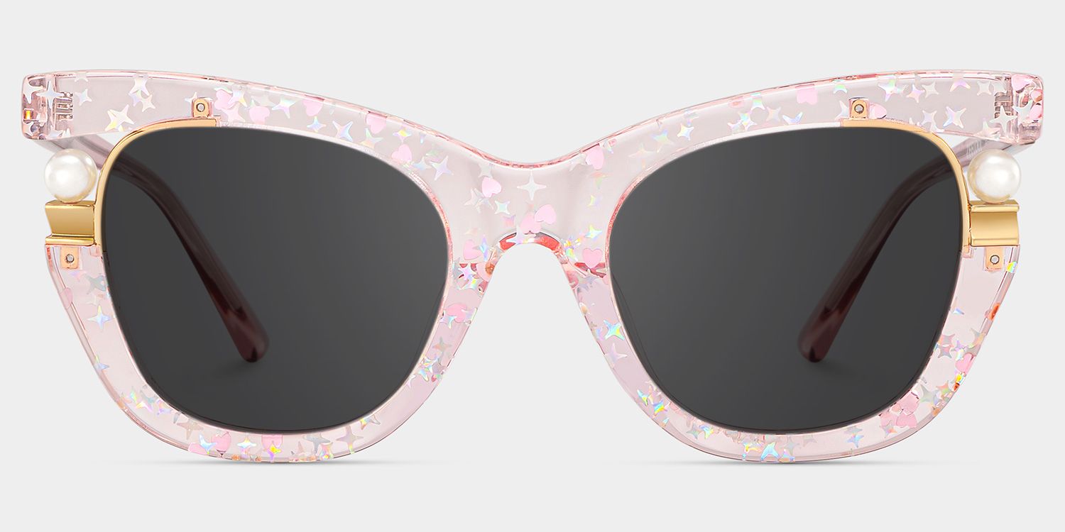 Transparent Pink Sunglasses with Pearl and Glitter Stars