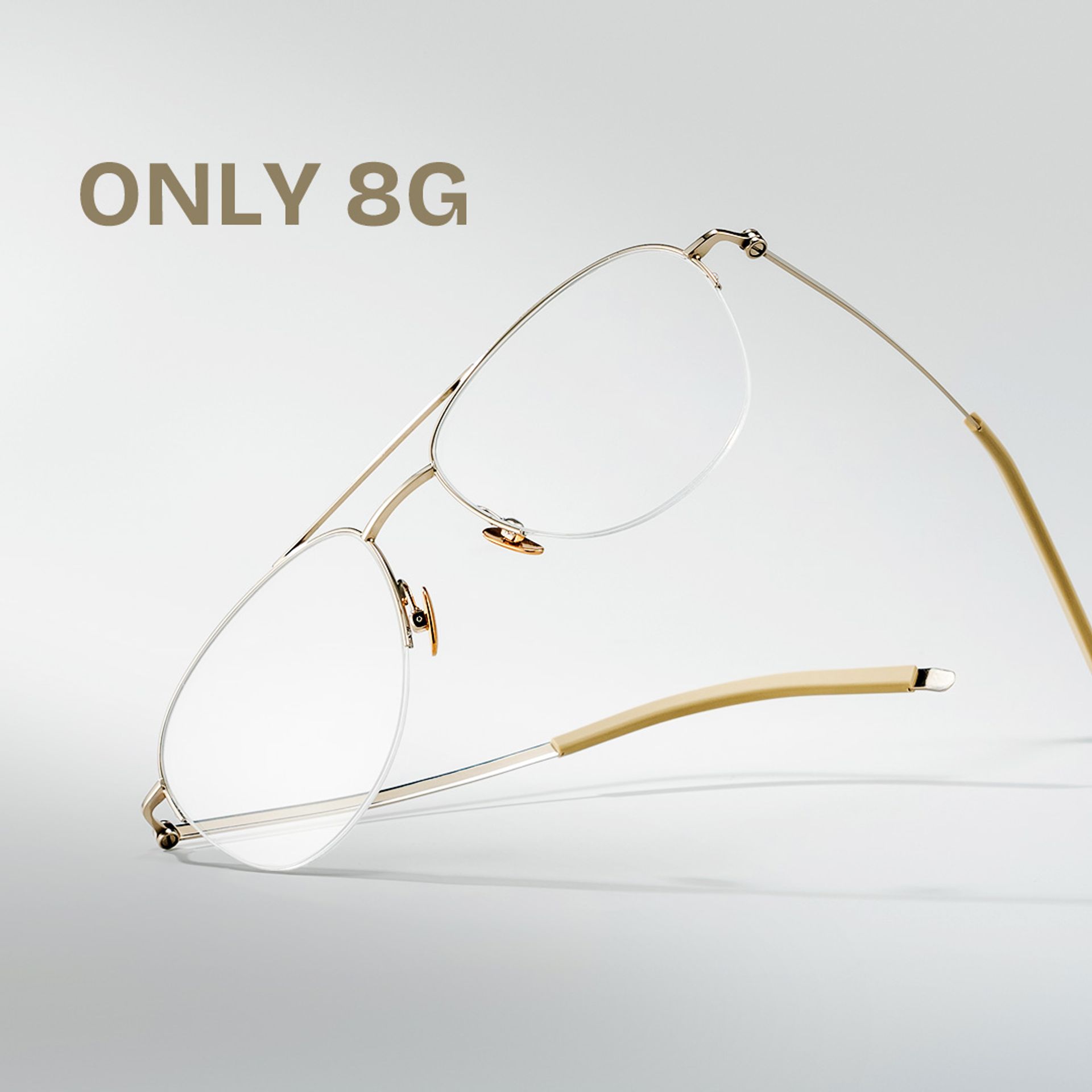 Grayson Semi Rimless Aviator Glasses in Light Gold Frames | ZEELOOL0