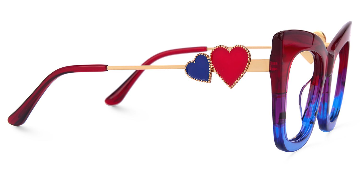 Cagle Designer Eyeglasses in Cateye Red-Blue Frame2