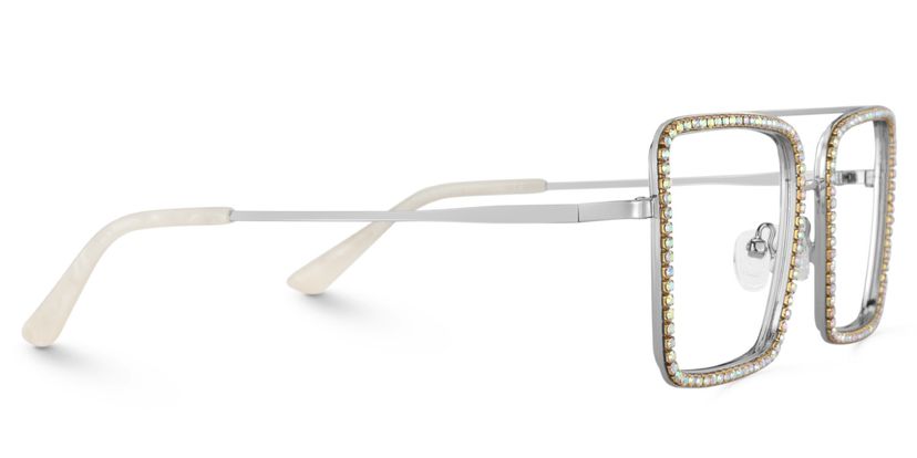 Diva Glasses, Silver Eyeglasses with Rainbow Diamond display picture 1