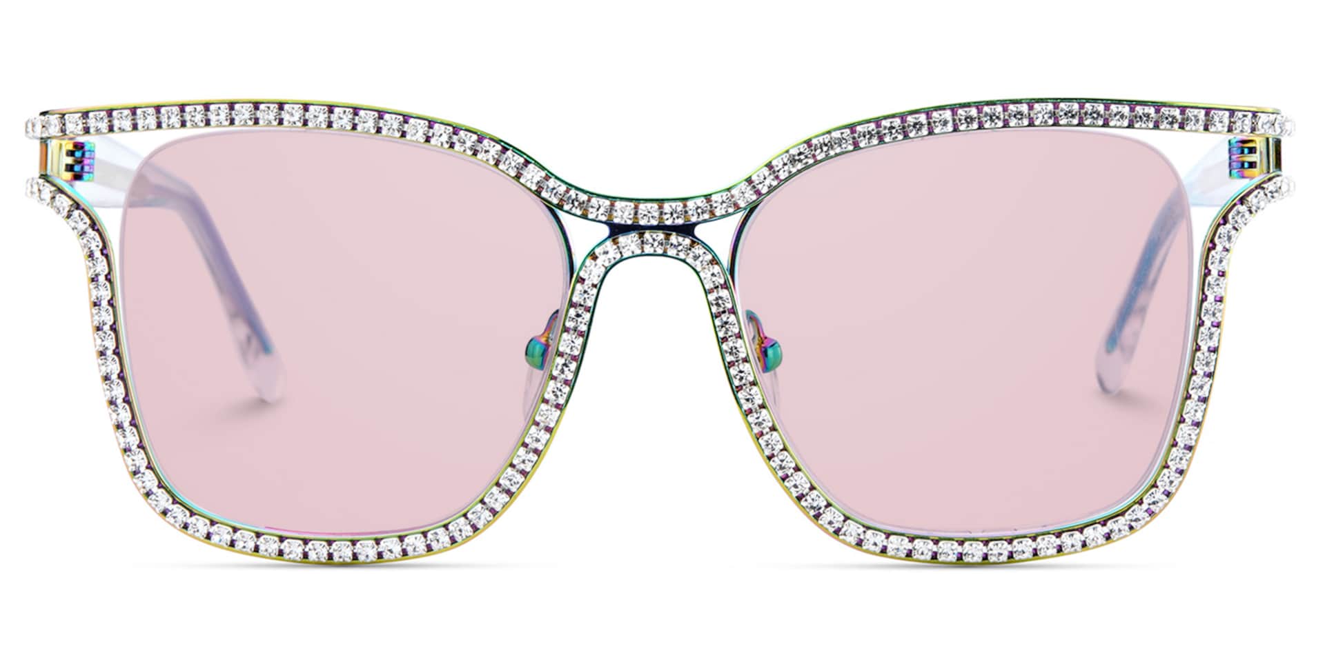 Half Rim Square Glasses With Decorated Shiny Diamonds0