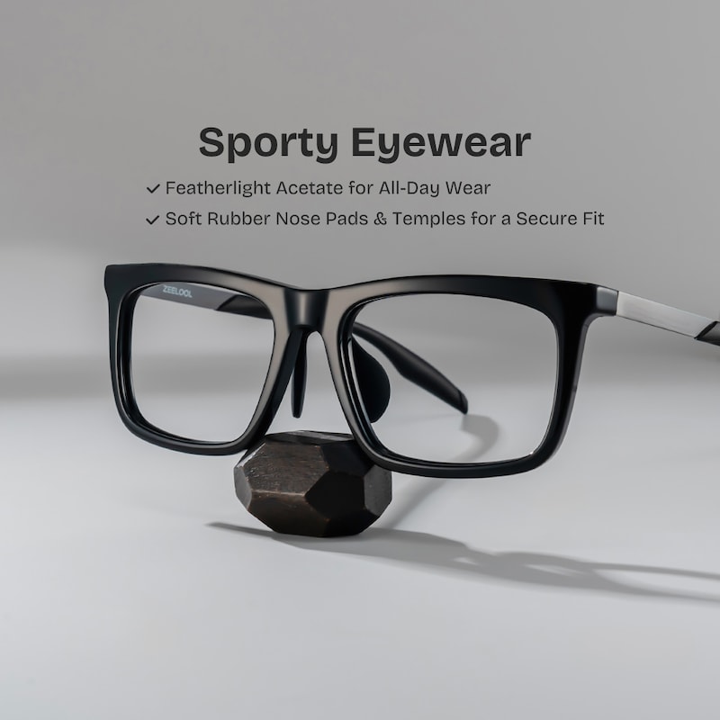 ZEELOOL Ease Rectangle Black Glasses