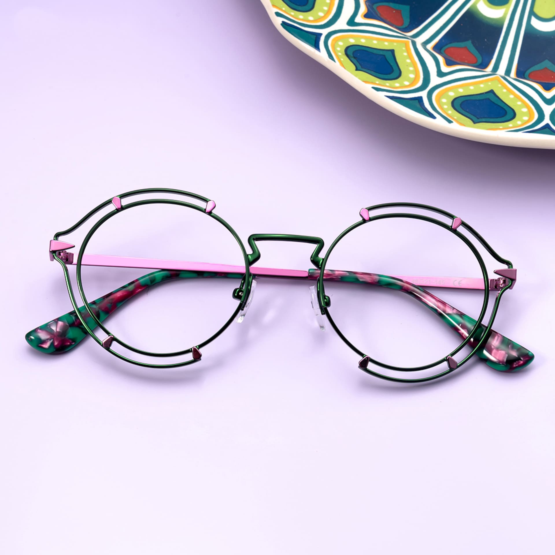 Round Green Eyeglasses With Metal Material0