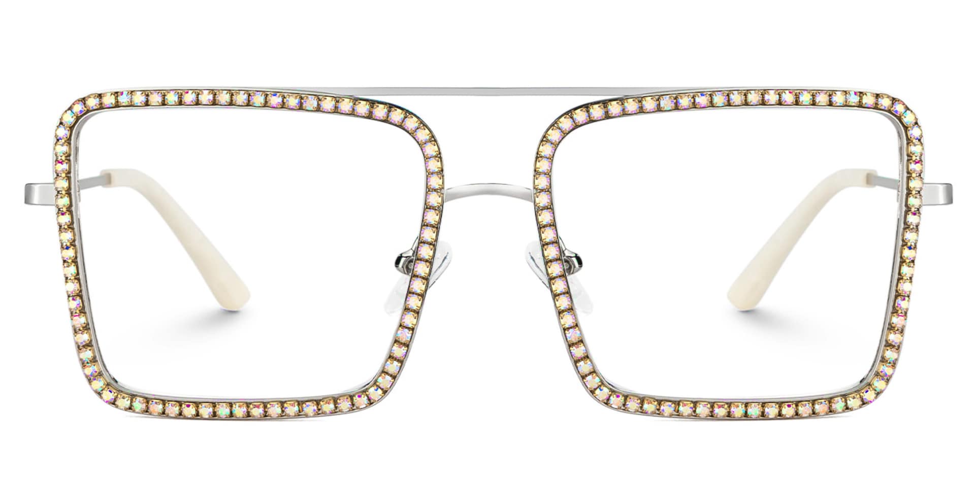 Diva Glasses, Silver Eyeglasses with Rainbow Diamond1