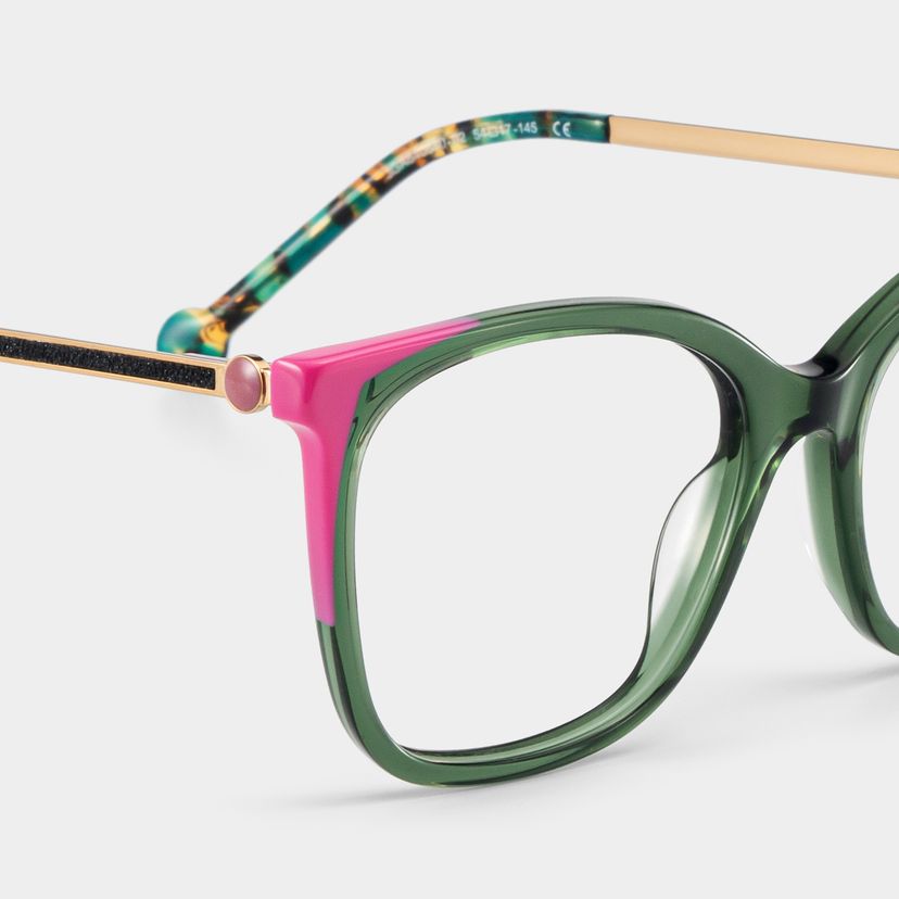 Nico Eyeglasses in Square Green Pink Frame | Zeelool display picture 1