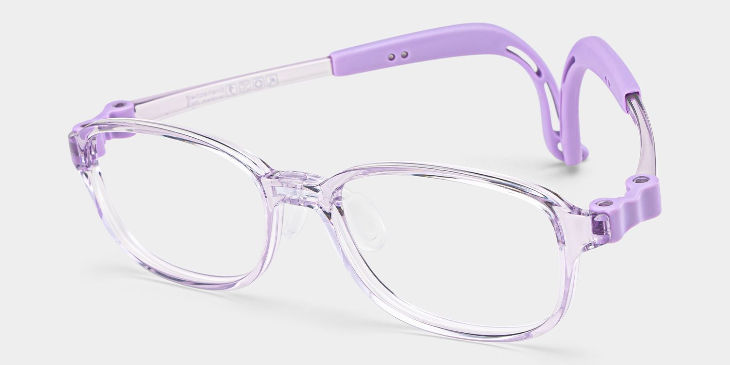 Bright Rectangle Clear Purple Frame Eyeglasses for Pre-tweens1