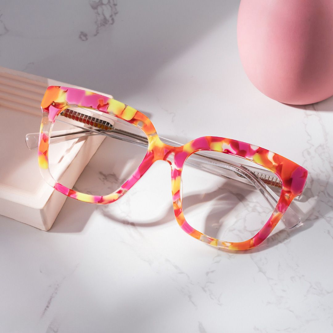 Square Orange Marble Eyeglass Frames - Nina Acetate Glasses0