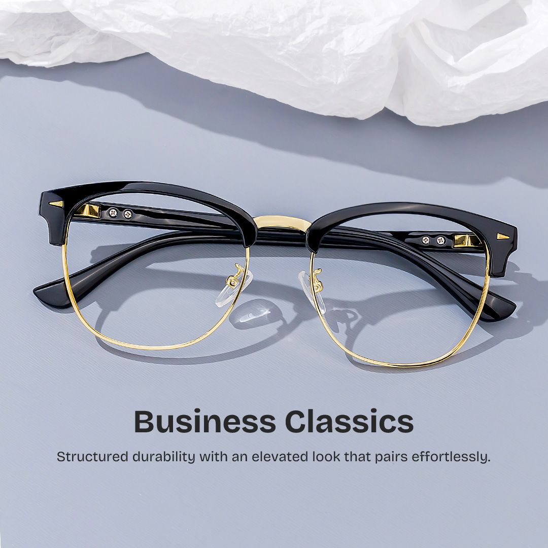 Lasha Browline Black Eyeglasses and Oval Frame