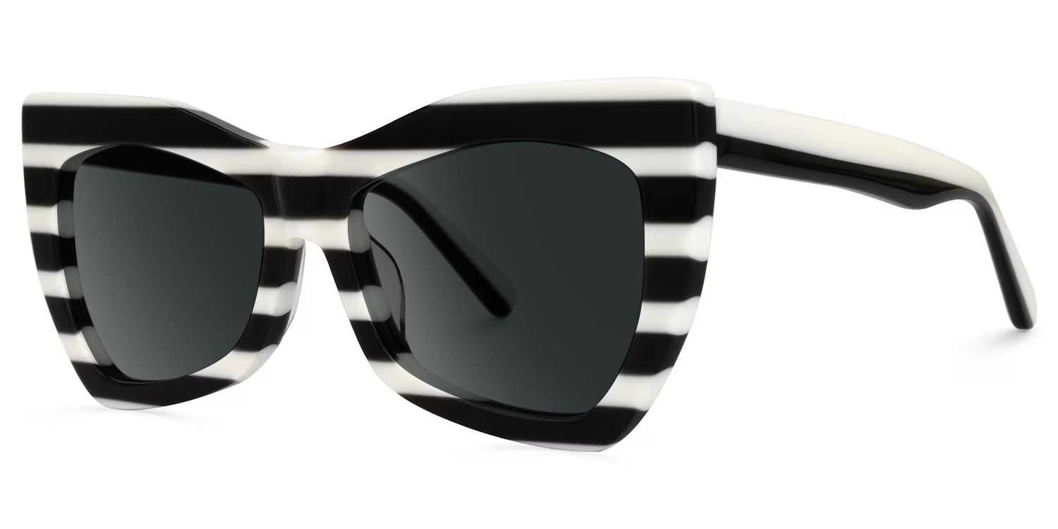 Bernita Geometric Black and White Striped Frames Sunglasses1