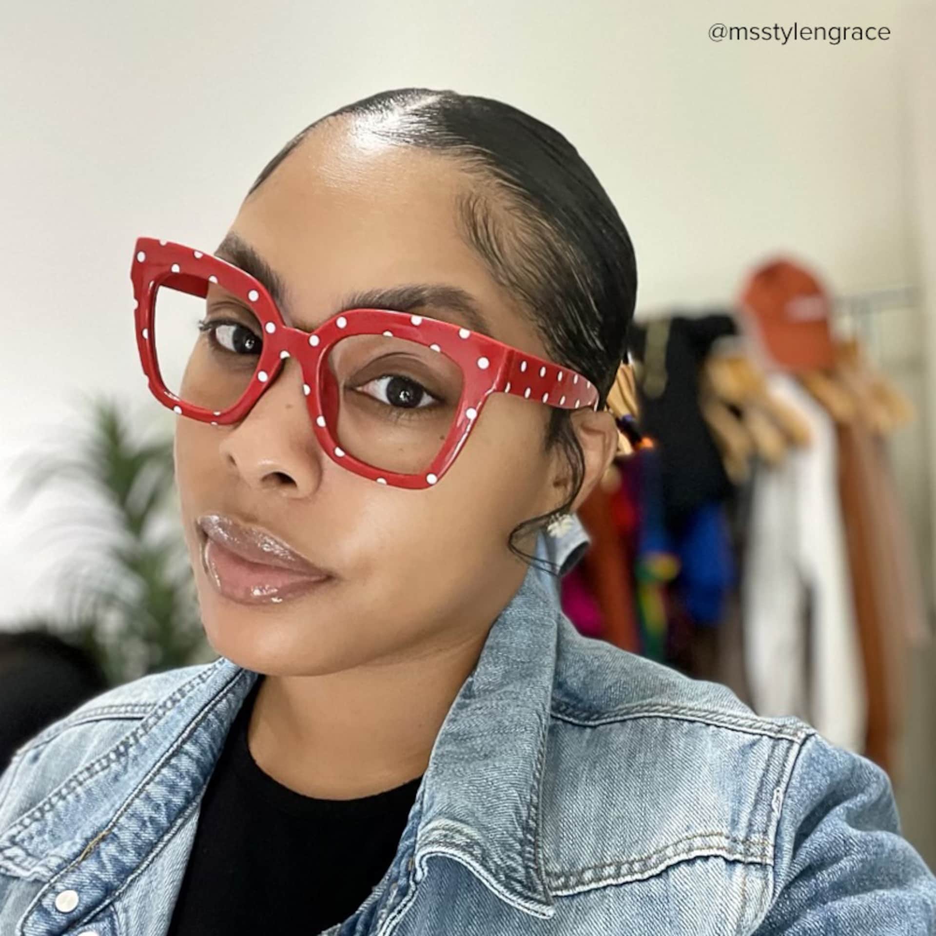 Malcolm Square Red Polka Dot Frame Gglasses | Zeelool5