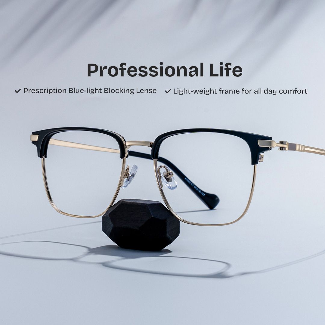 Owen Eyeglasses in Square Black Gold Frame | Zeelool0