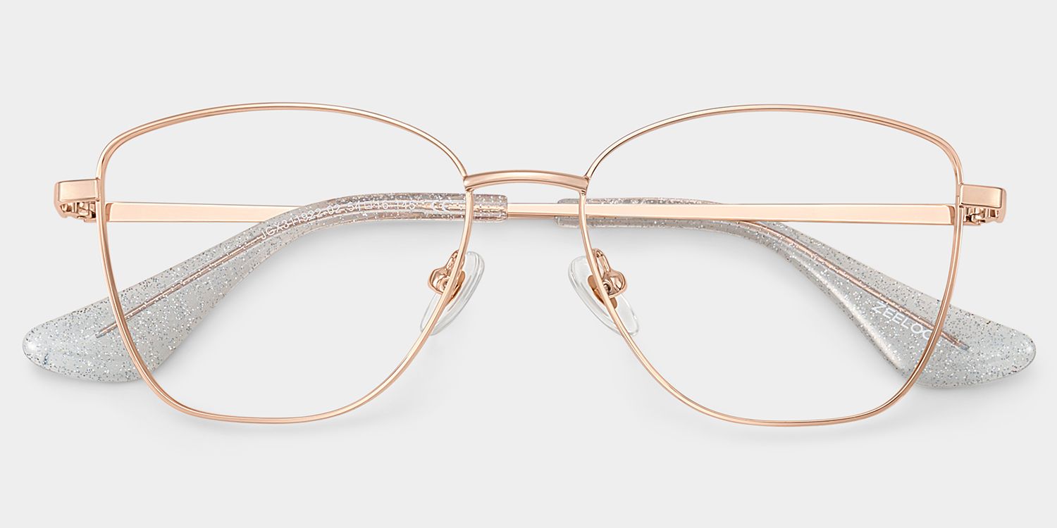 Skyler Square Rose Gold Metal Silver Glitter Glasses Frames | ZEELOOL2