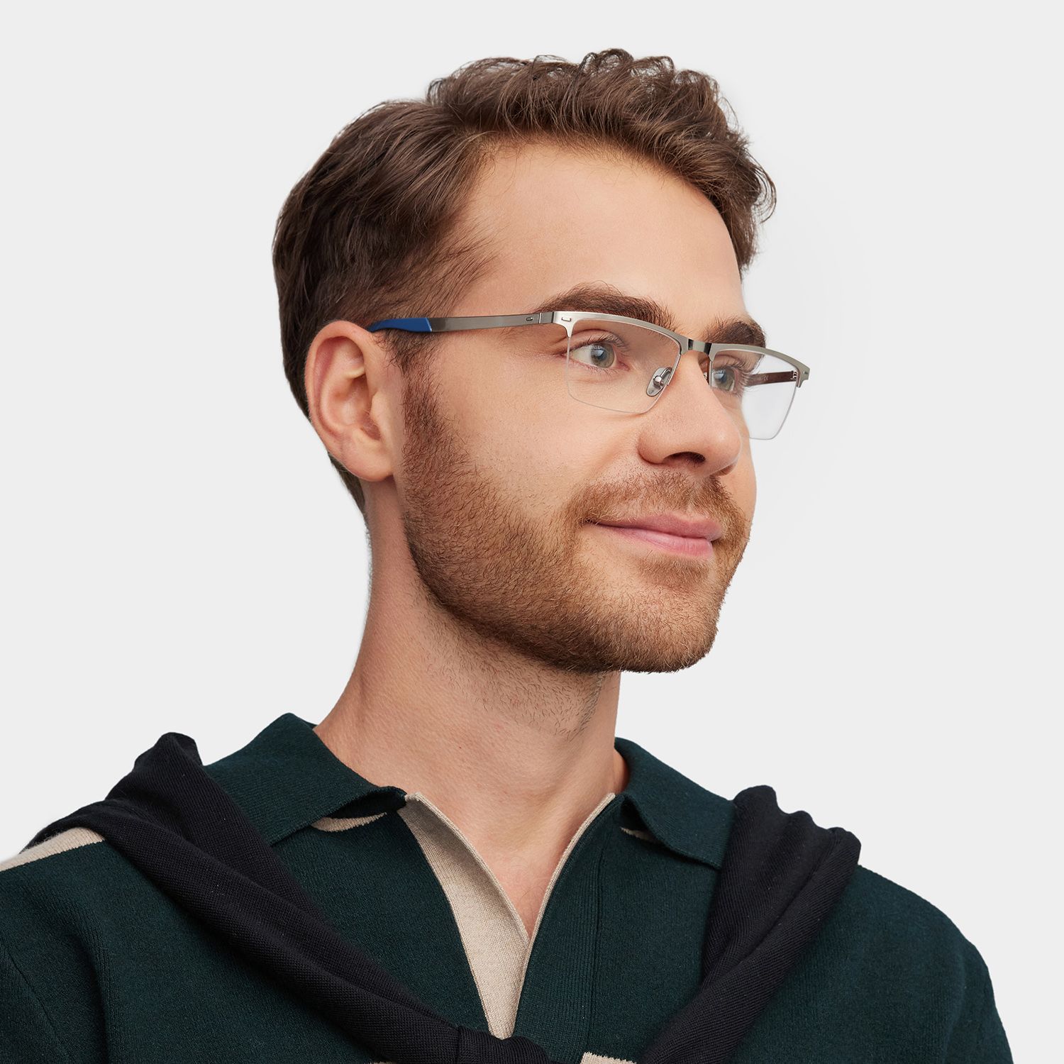 Browline Silver Eyeglasses- Brock Titanium Frame Glasses1