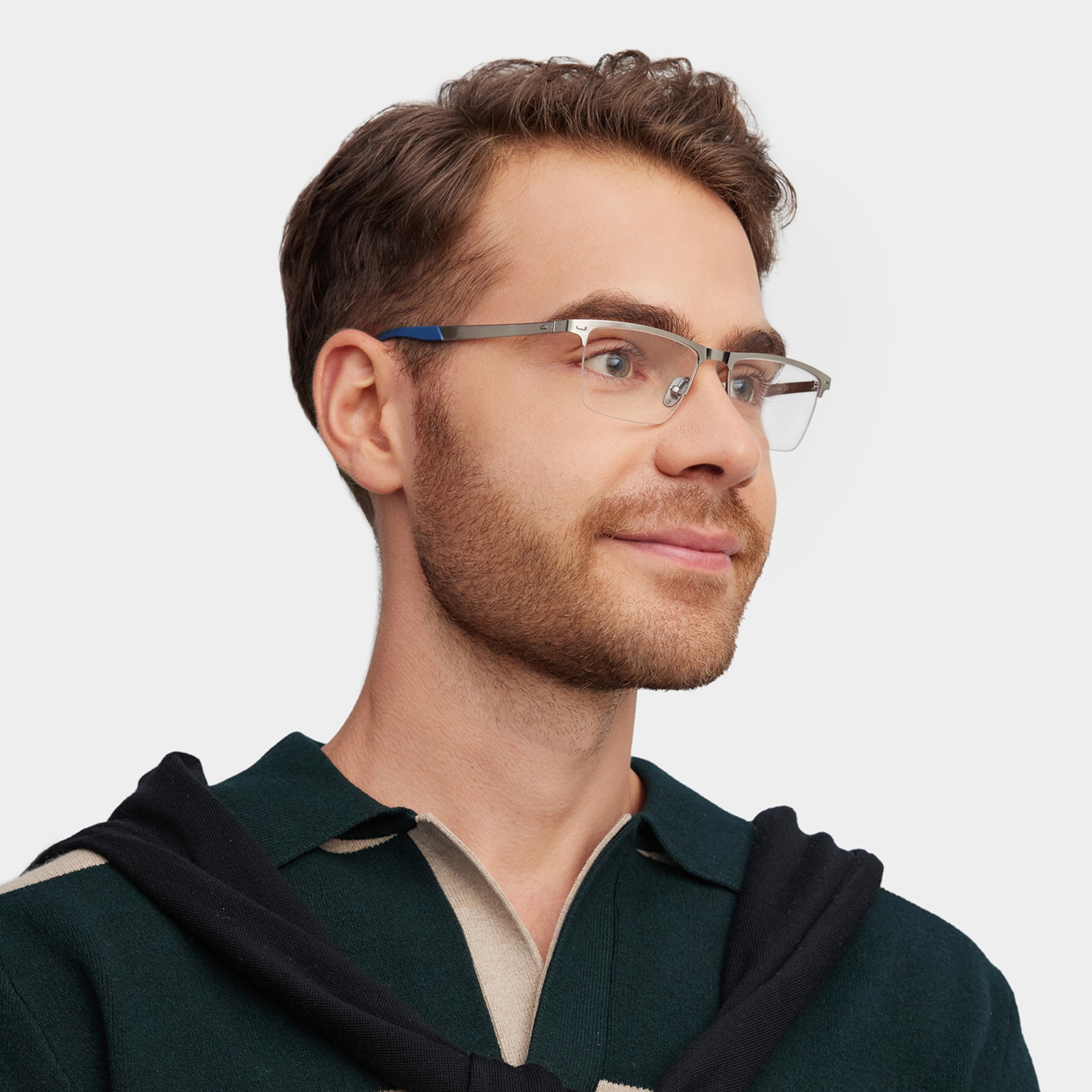 Browline Silver Eyeglasses- Brock Titanium Frame Glasses1