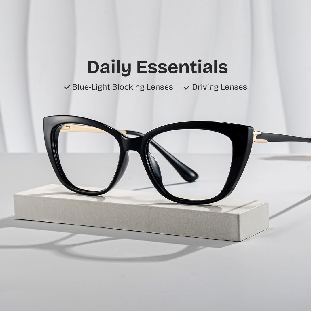 Harlow Black Frame Glasses with Rectangle Frame Online | ZEELOOL0