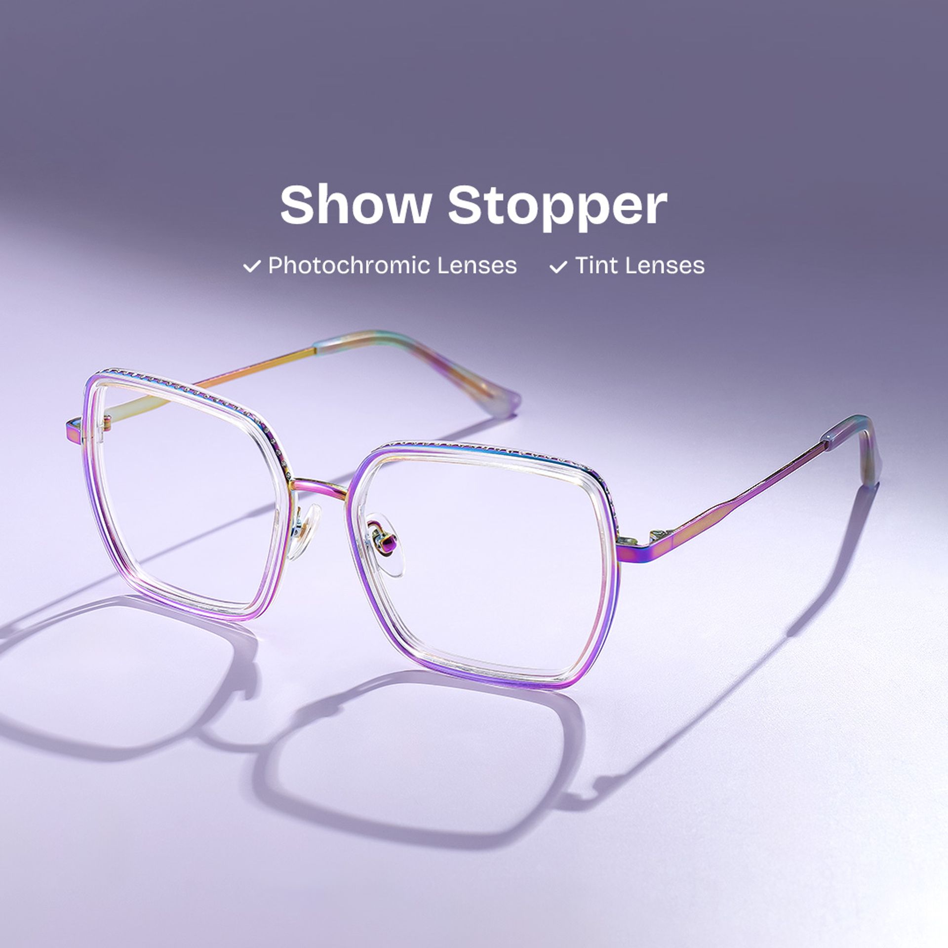 Square Iridescent Eyeglasses- Fiona Mixed Frame Glasses0