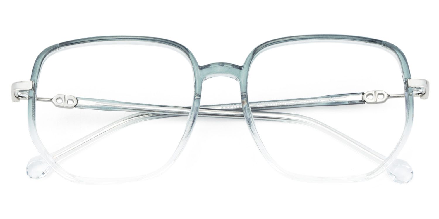Joana Blue Green Eyeglass Frames in Geometric Wide Frame Design | Zeelool2