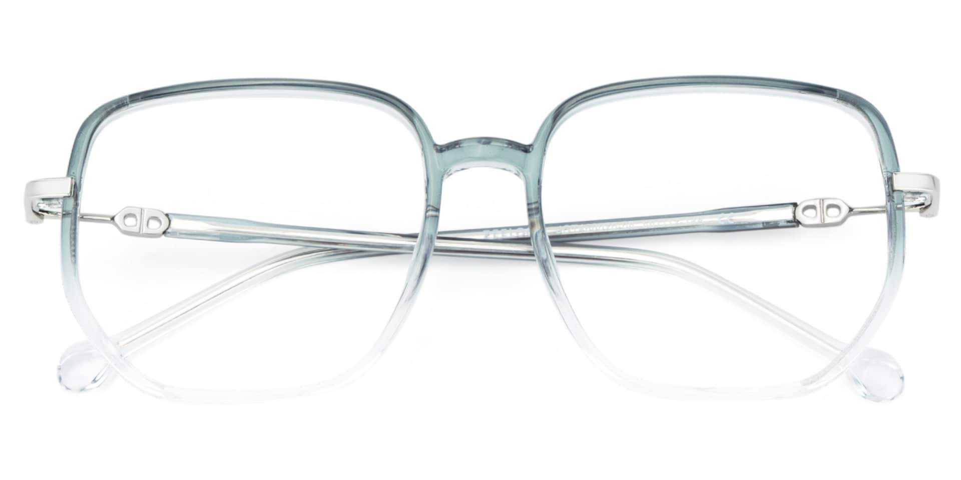 Joana Blue Green Eyeglass Frames in Geometric Wide Frame Design | Zeelool2