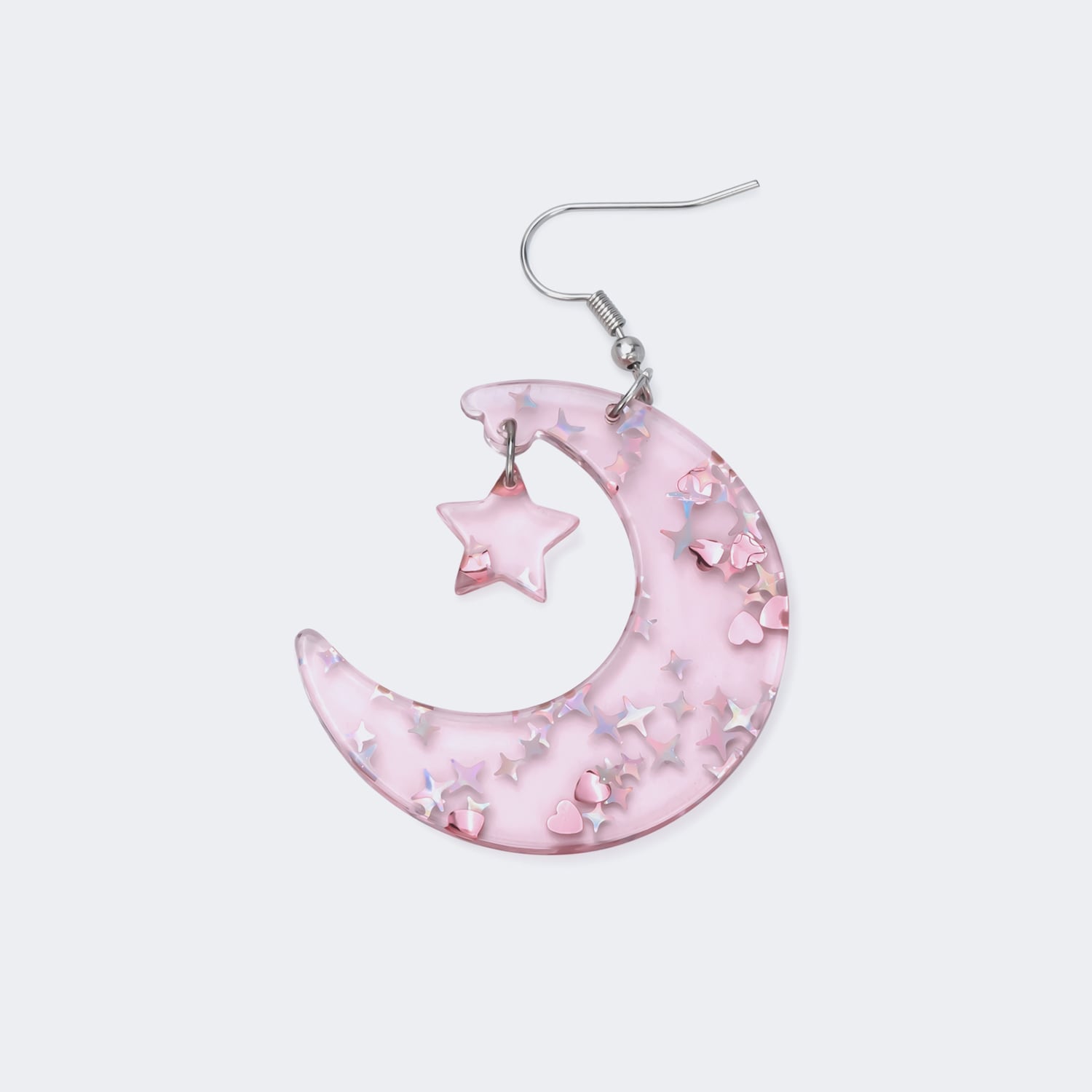 Pretty Shiny Pink Moon With Shiny Star Earrings1
