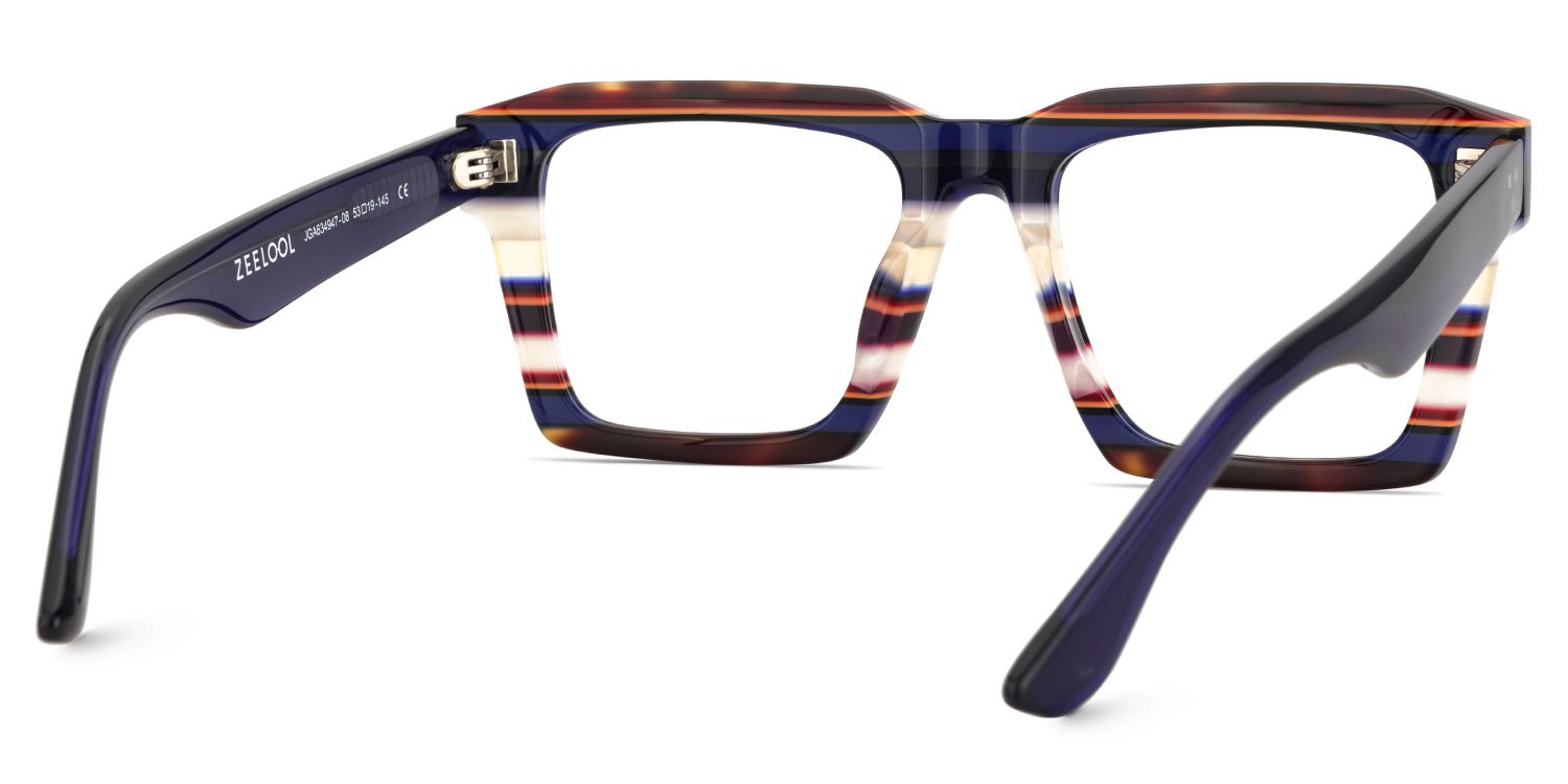 Large Square Frame Eyeglasses With Blue and White Stripes