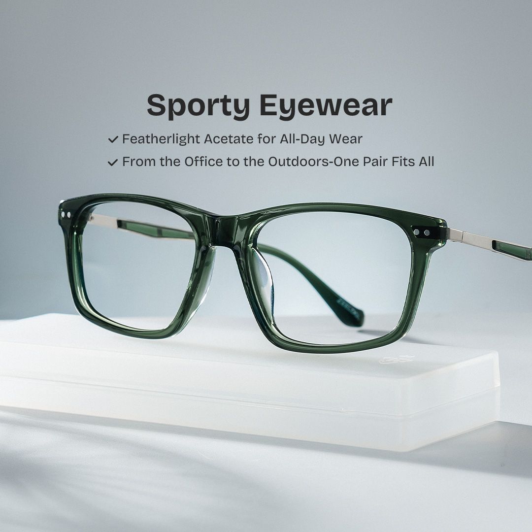 Cozy Green Frame Glasses with Rectangle Frame Online | ZEELOOL2