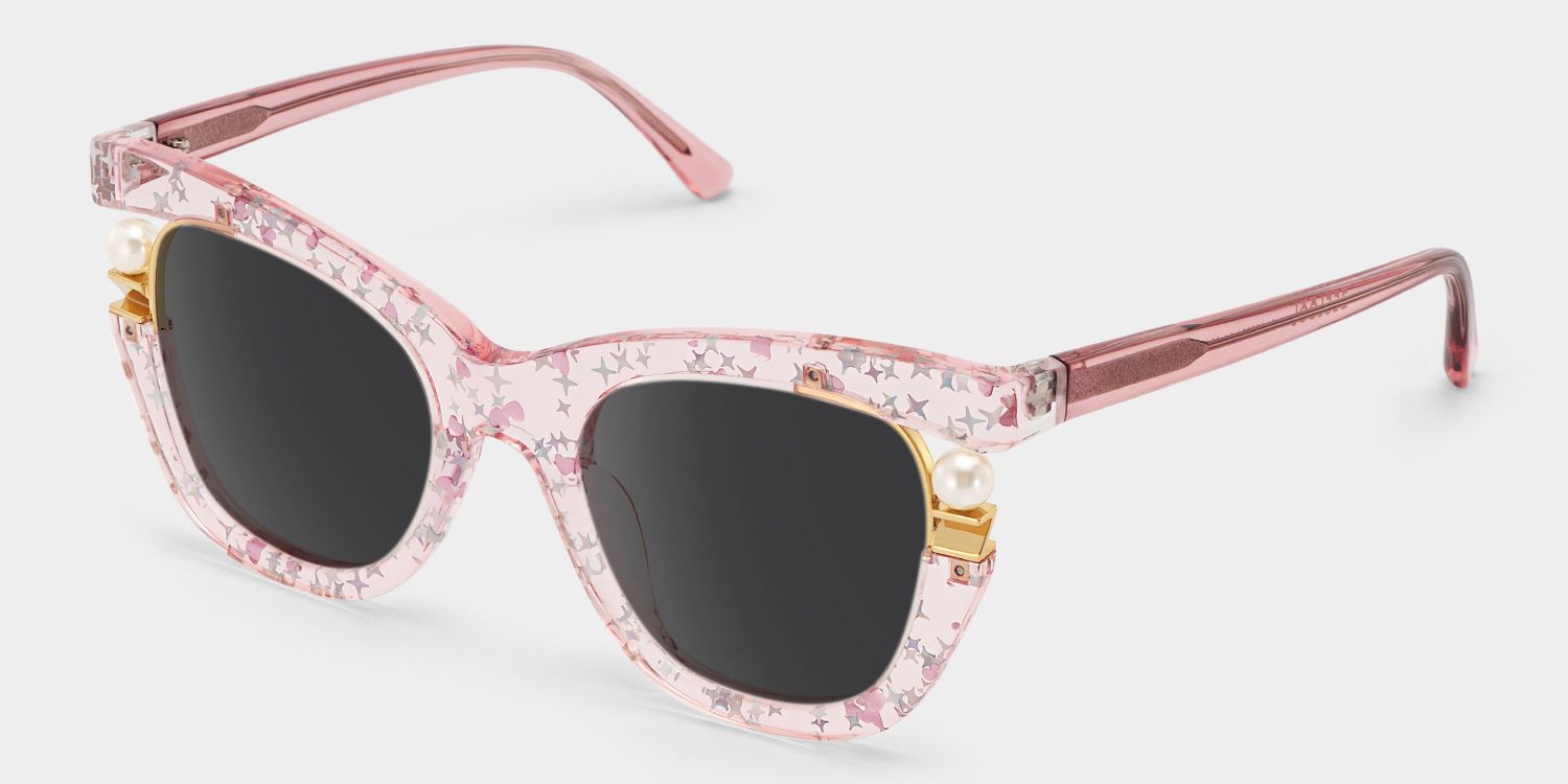 Transparent Pink Sunglasses with Pearl and Glitter Stars