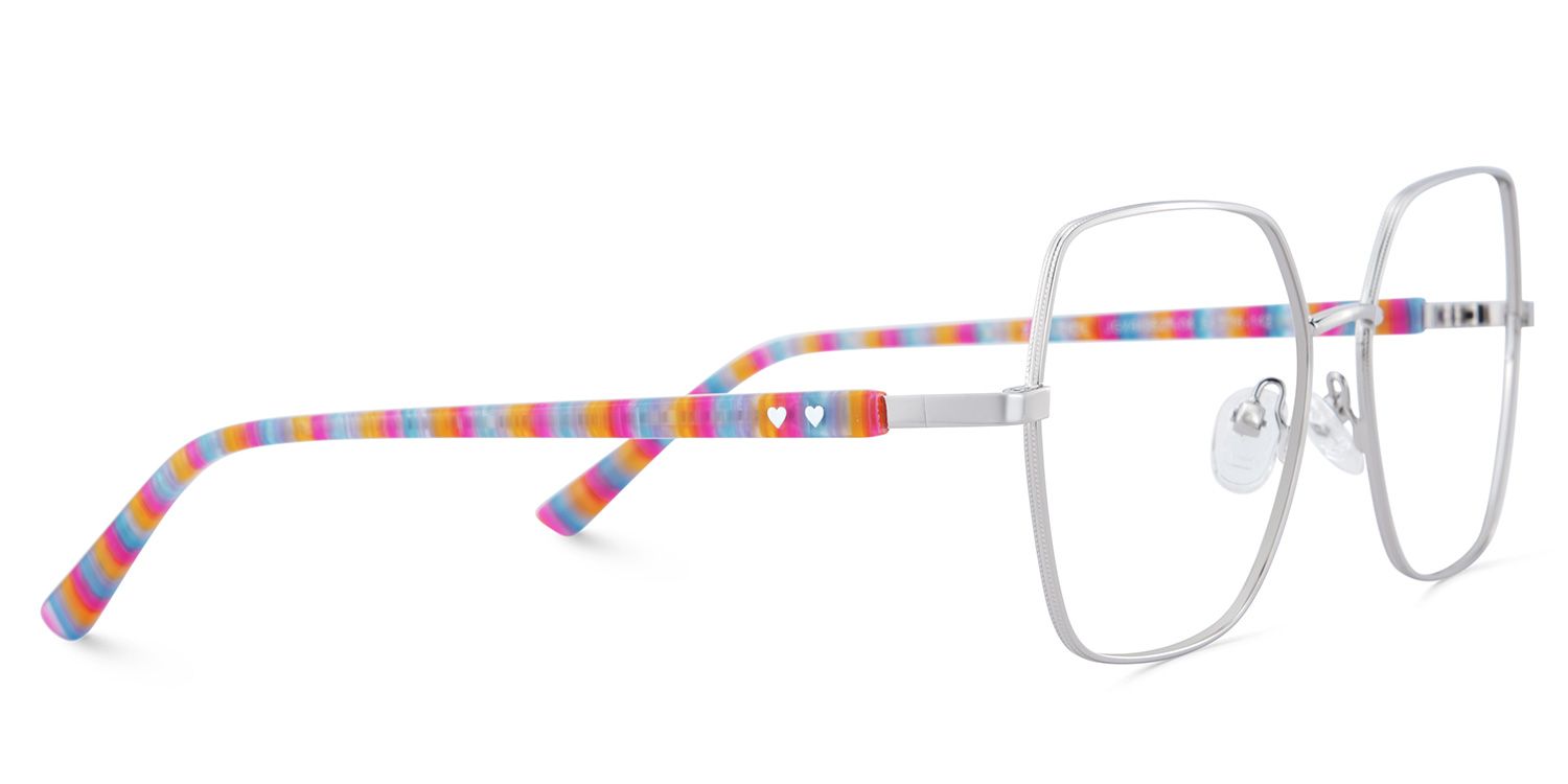 Women's Silver Frame Glasses With Colorful Stripes Temples4