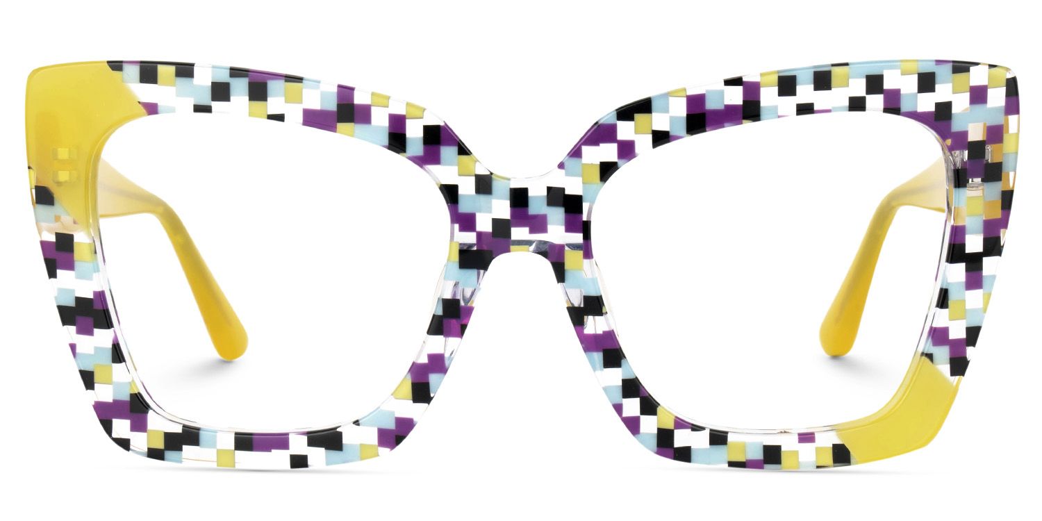 Females Square Vivian Multicolor Checkered Glasses1