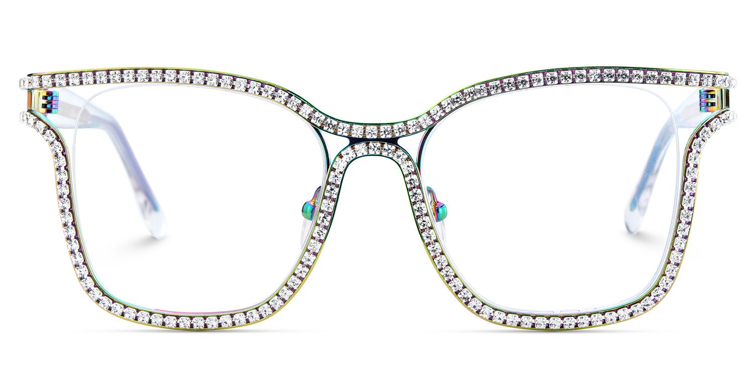 Half Rim Square Glasses With Decorated Shiny Diamonds2