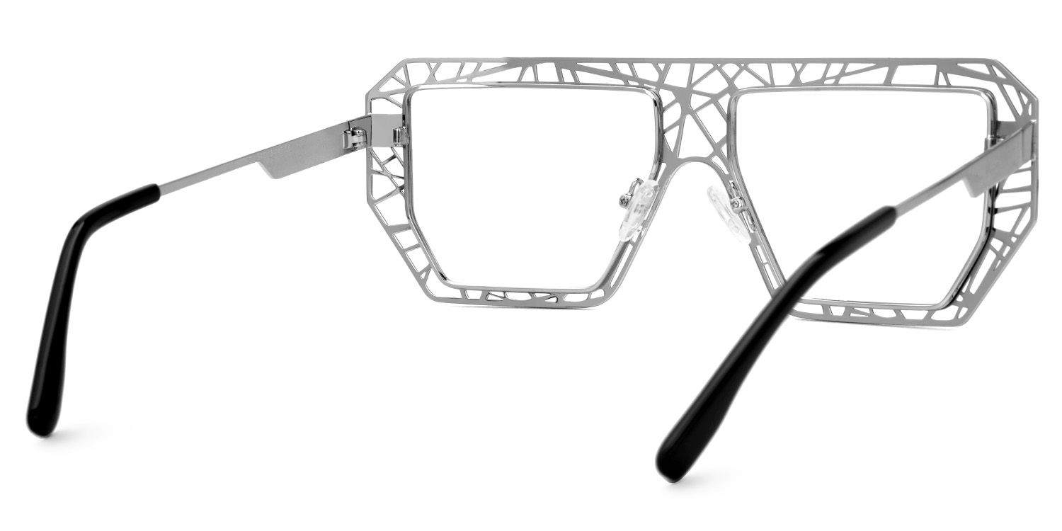 Blake Black-Silver Glasses with Geometric Extra Large Frames | Zeelool4