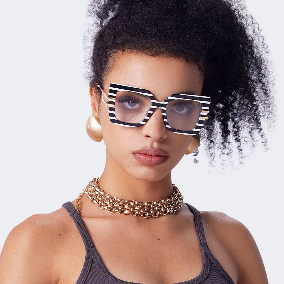 Square Frame Fashion Glasses With Black-White Strips8