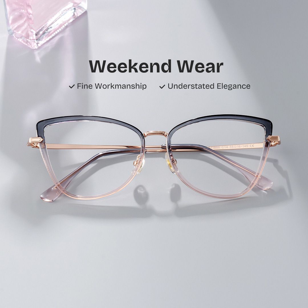 Cat eye Two-tone Eyeglasses- Sloane Mixed Frame Glasses0